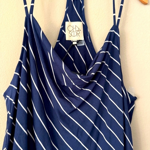 NWT Chaser Halter Cowl Neck Tank Top Navy Bias Stripe XL - Picture 2 of 6
